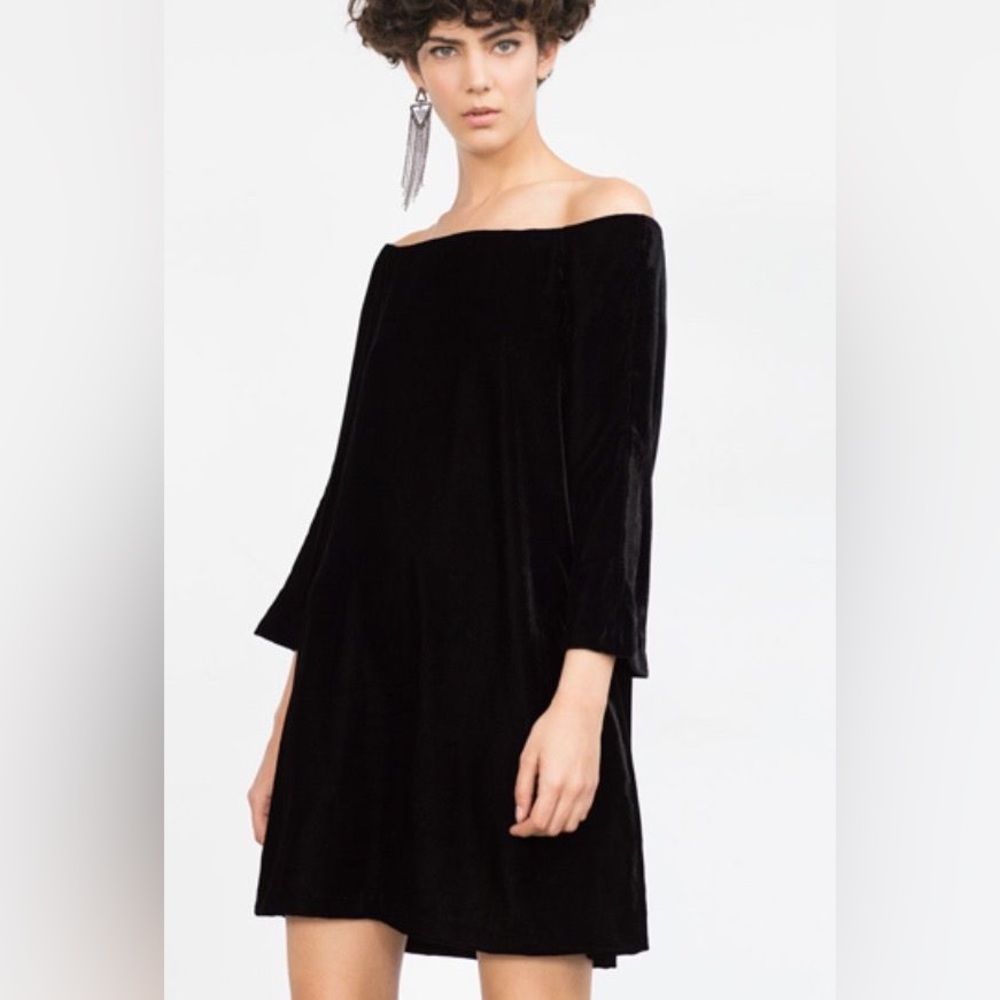 Zara Black Velvet Off-Shoulder Dress